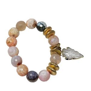 Tourmaline Pastel Beaded Stretch Bracelet Quartz Arrowhead Pendant Healing Gift